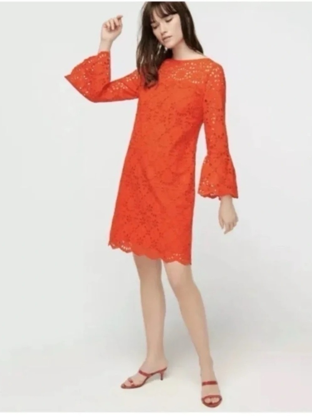 NWT J Crew Women's Orange Bell-sleeve dress in embroidered eyelet AK236 Size 4